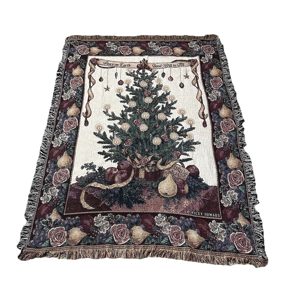 Vicky Howard "Peace on Earth Good Will to All" Christmas Tapestry Throw Blanket